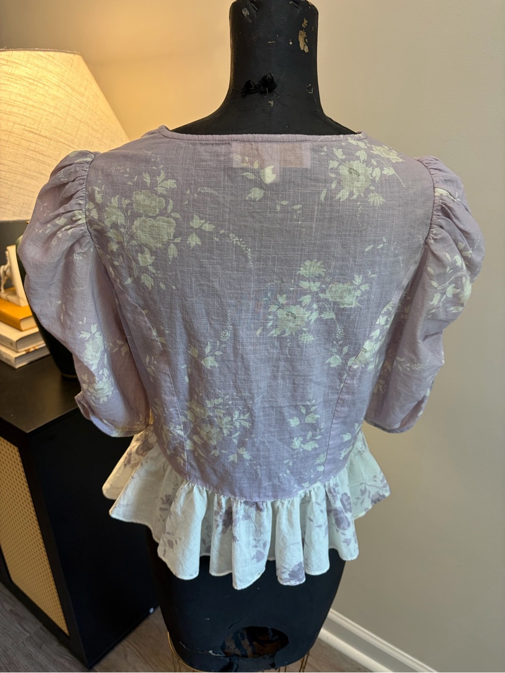 Anna Cate Coquette Princess Girly Lavender Floral Ruched Peplum Blouse (M) Party - Picture 6 of 15